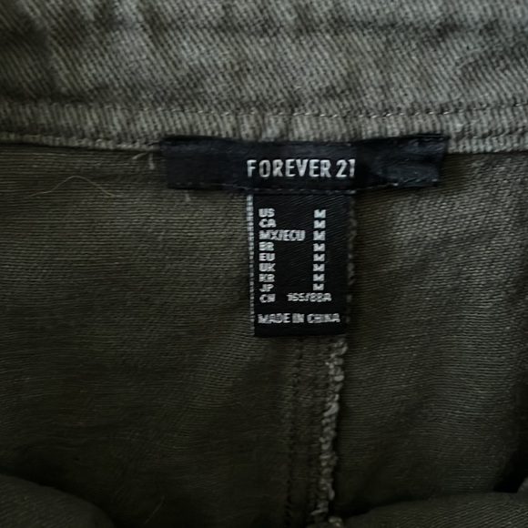 Forever 21 Olive Green Denim Overall Mini Dress, Sz Medium - Picture 5 of 6